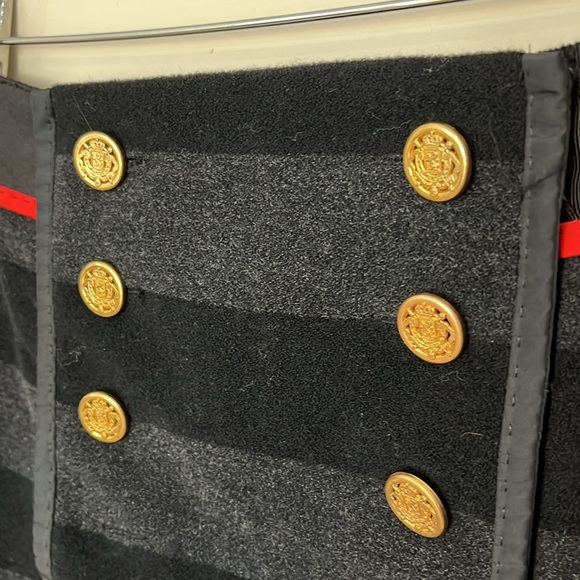 Per Se Lined Wool Skirt Black Gray Striped Gold Button Detail Career Office - Picture 2 of 7